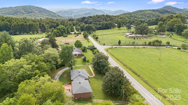 aerial view with a mountain view and a rural view