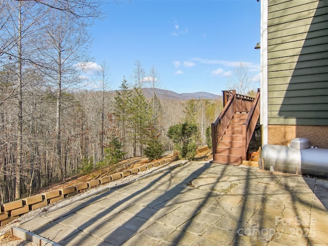 view of patio featuring a mountain view