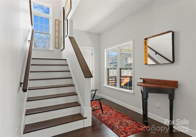 stairs featuring hardwood / wood-style floors