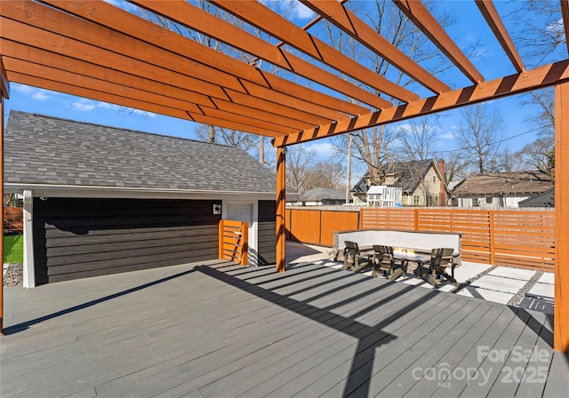 deck featuring a pergola and outdoor lounge area