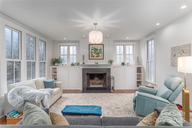 living room with light wood-type flooring