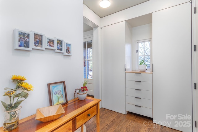 interior space with light hardwood / wood-style flooring