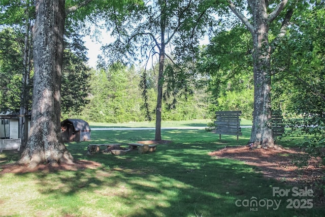 view of property's community with a lawn