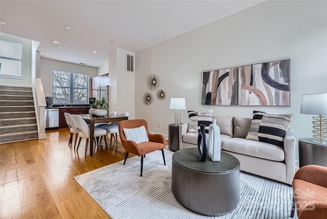 living room featuring light hardwood / wood-style flooring