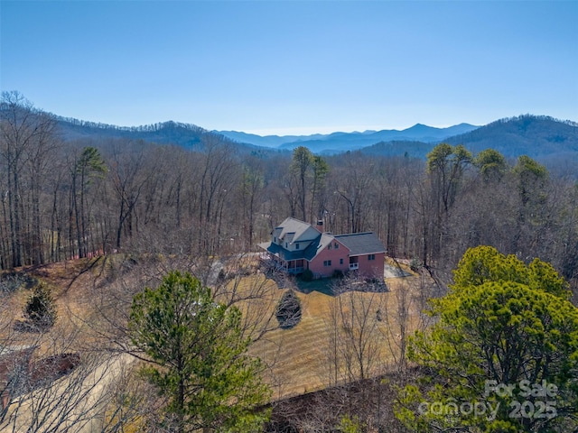 drone / aerial view featuring a mountain view