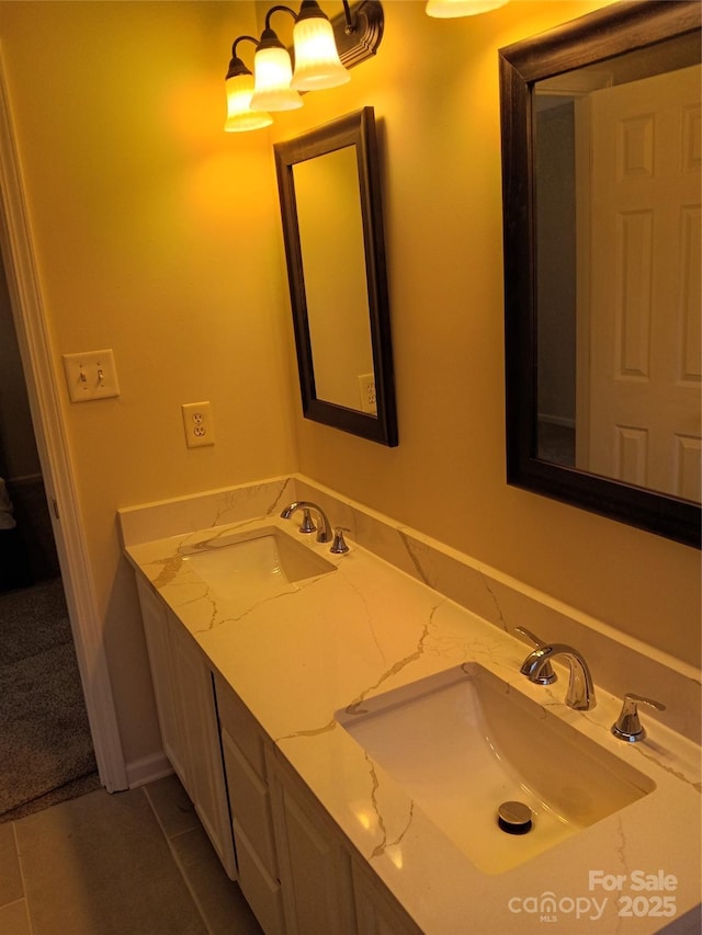 1331 Copper Creek Ln, Fort Mill, SC 29715 - bathroom featuring vanity, a chandelier, and tile patterned flooring