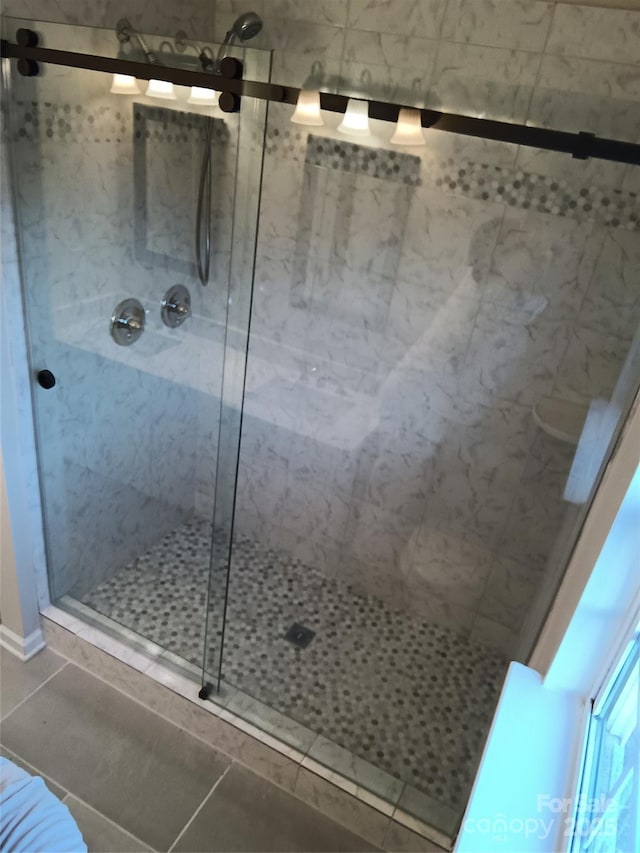 1331 Copper Creek Ln, Fort Mill, SC 29715 - bathroom with an enclosed shower and tile patterned flooring