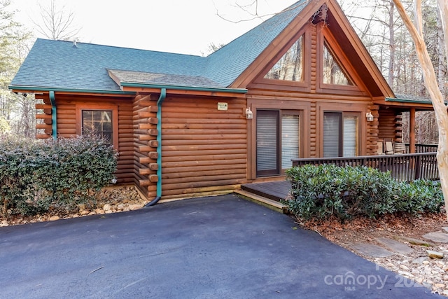 view of log home