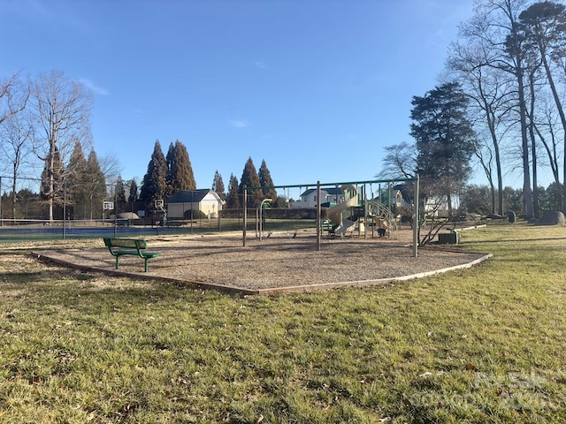 view of play area featuring a yard