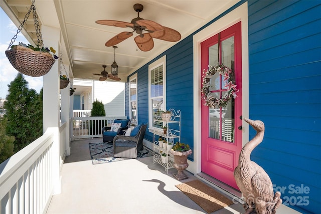 view of patio / terrace with covered porch and ceiling fan