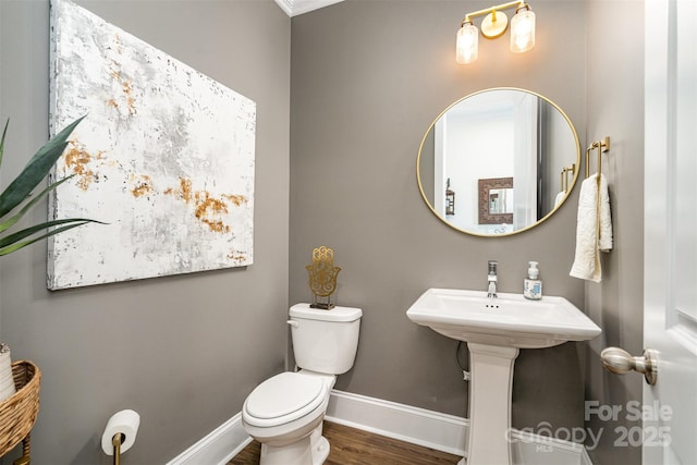 bathroom with hardwood / wood-style floors and toilet