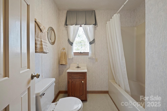 full bathroom featuring vanity, toilet, and shower / bath combo with shower curtain