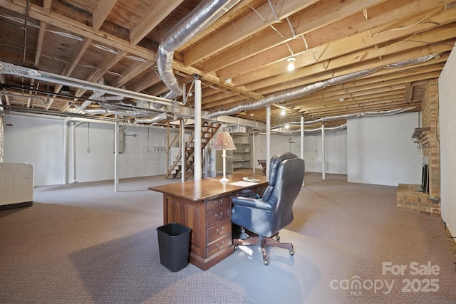 basement featuring a fireplace