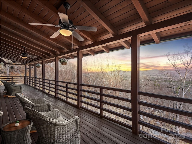 25 Crestwood Dr, Arden, NC 28704 - deck at dusk featuring a ceiling fan