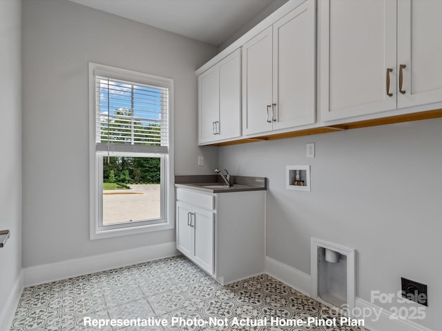 laundry room featuring cabinets, sink, and washer hookup