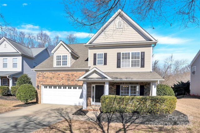 front facade with a garage