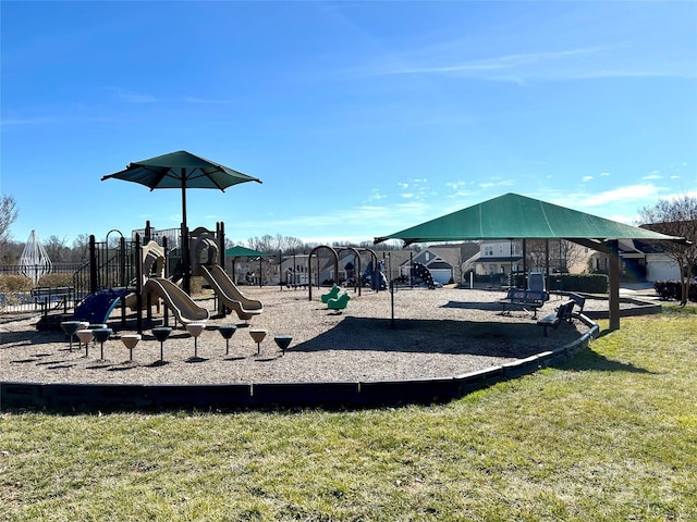 view of jungle gym with a yard