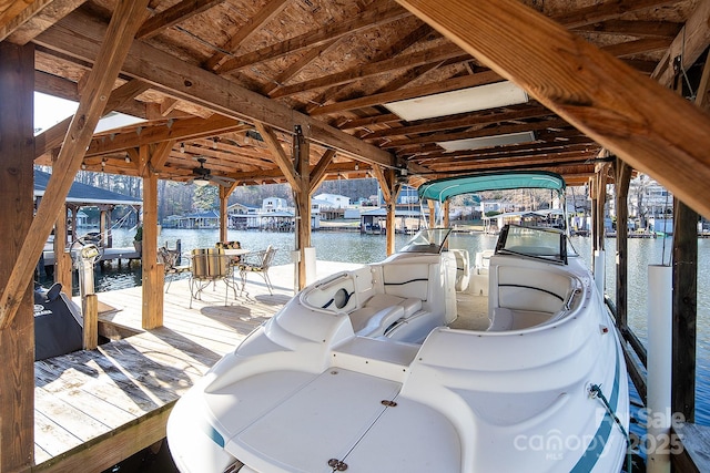 dock area with a water view