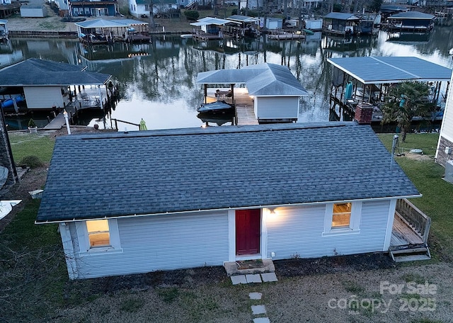 exterior space featuring a water view