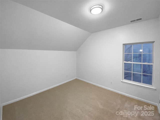 bonus room featuring carpet floors and vaulted ceiling