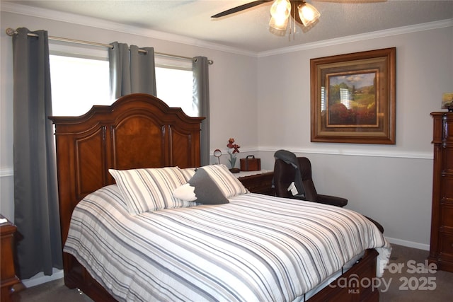 bedroom with a ceiling fan and carpet floors