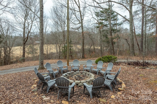 view of yard featuring an outdoor fire pit