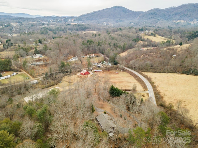 birds eye view of property with a mountain view and a rural view