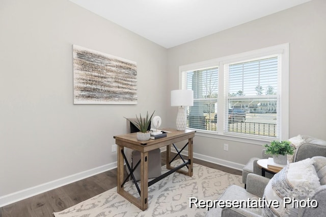 office space featuring hardwood / wood-style floors