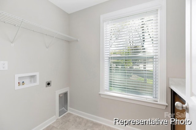 laundry area with a healthy amount of sunlight, hookup for a washing machine, and electric dryer hookup