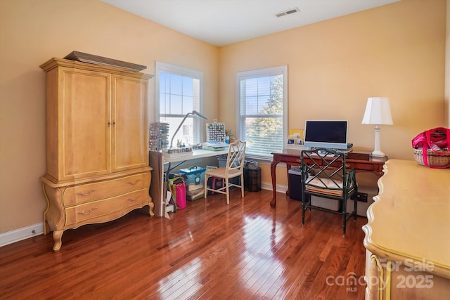 home office featuring dark hardwood / wood-style flooring