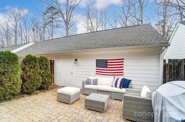 view of patio with grilling area and an outdoor hangout area