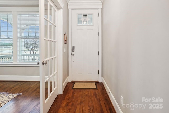 doorway featuring dark hardwood / wood-style flooring and french doors