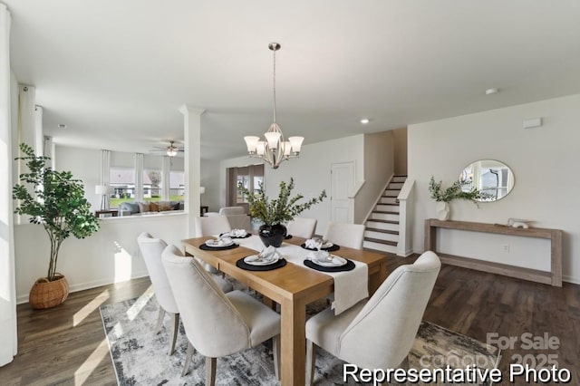 dining room featuring an inviting chandelier and dark hardwood / wood-style floors