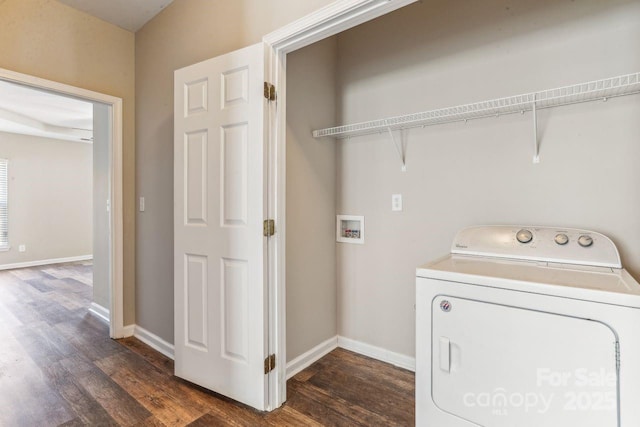 laundry room with hookup for a washing machine and dark hardwood / wood-style floors