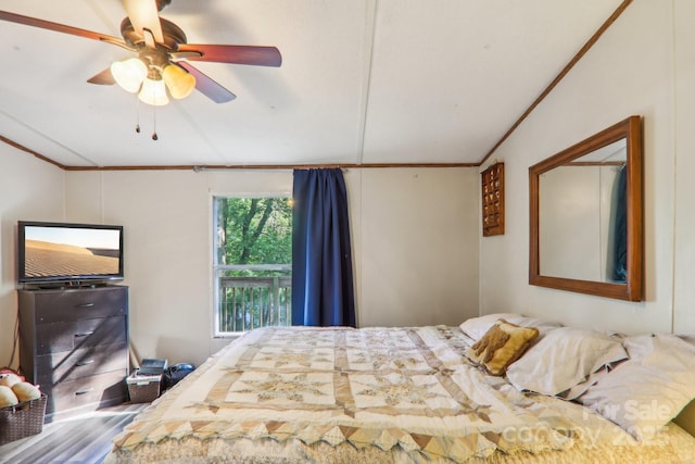 bedroom featuring ornamental molding and ceiling fan