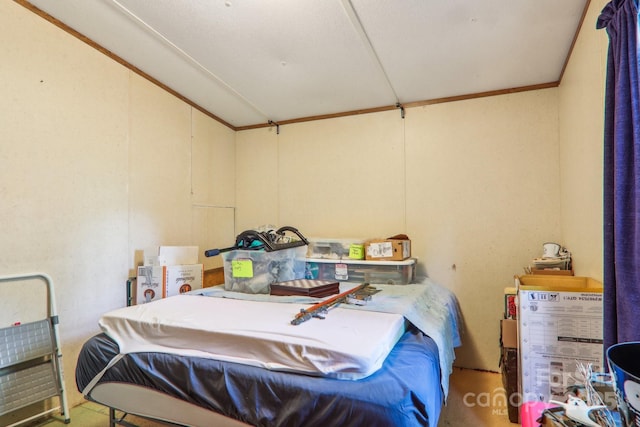 bedroom with lofted ceiling