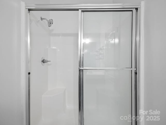 bathroom featuring a shower with door