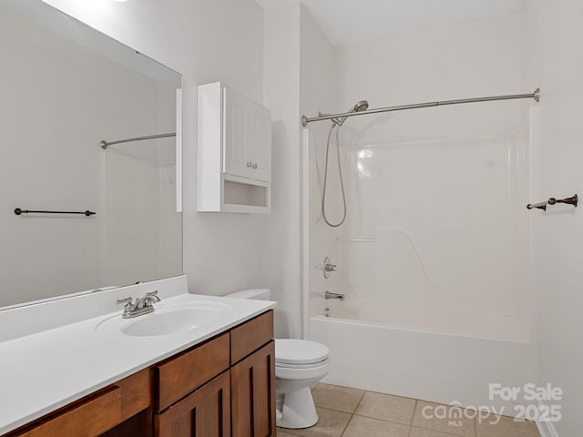 full bathroom featuring shower / bathtub combination, vanity, toilet, and tile patterned flooring