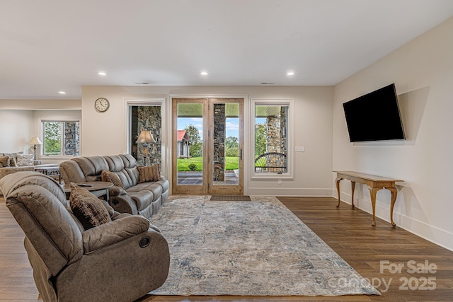 living room with hardwood / wood-style flooring