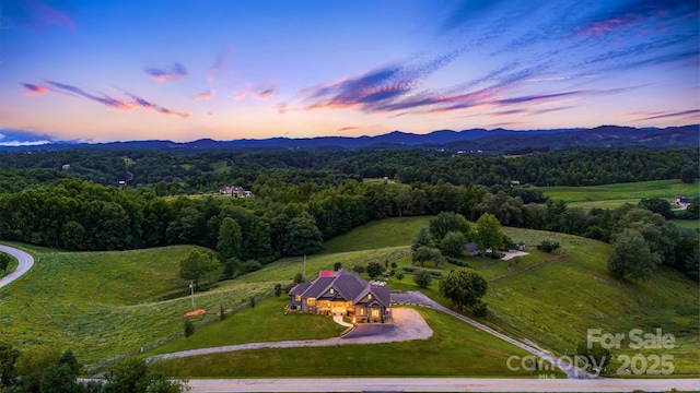 aerial view at dusk with a mountain view