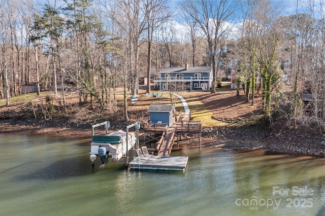 view of dock with a water view