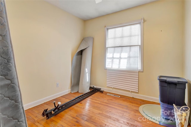 exercise room featuring wood-type flooring