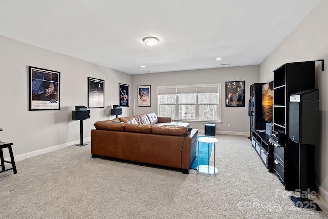 living room featuring light colored carpet