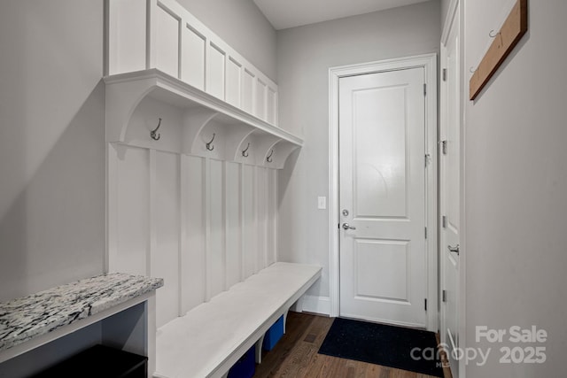 mudroom featuring dark hardwood / wood-style flooring