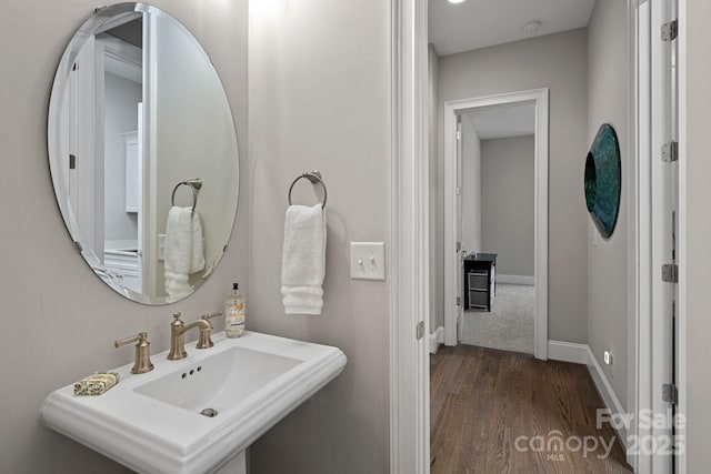 bathroom with wood-type flooring and sink