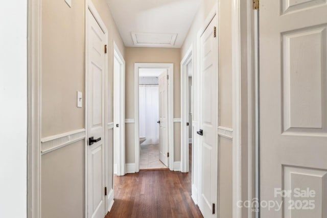 hall with dark wood-type flooring