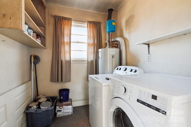 washroom with independent washer and dryer and gas water heater