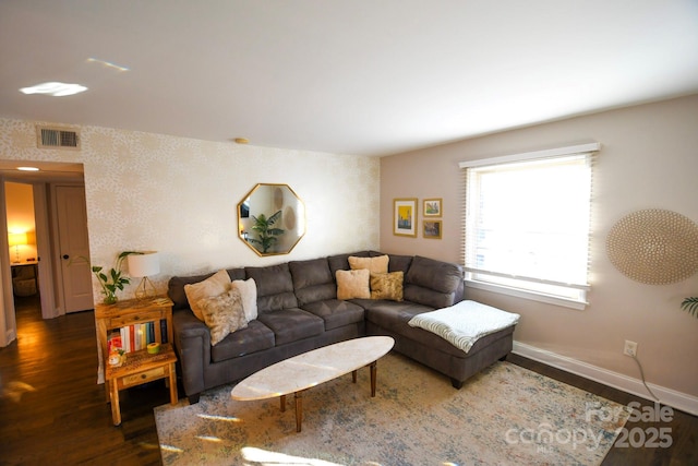 living room featuring dark hardwood / wood-style floors