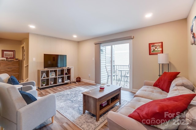 living room with light wood-type flooring