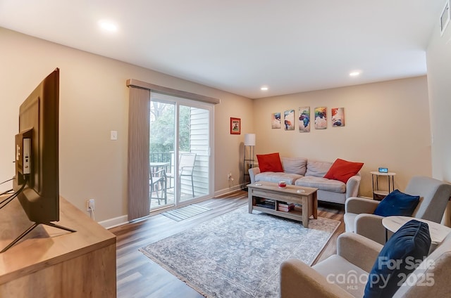 living room with hardwood / wood-style floors